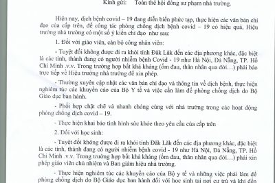 Chỉ đạo của Hiệu trưởng về việc phòng chống dịch bệnh Covid-10