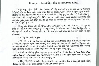 Chỉ đạo về việc cho HS nghỉ học phòng tránh dịch nCoV